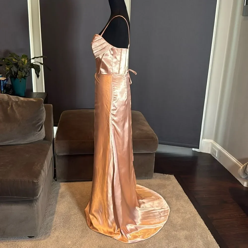 Women Full Length Prom Party Dress CrissCross Straps Leg Slit Size 8 *READ FLAWS